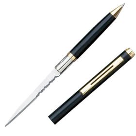 Elegant Ink Pen Knife with Partially Serrated Edge Black