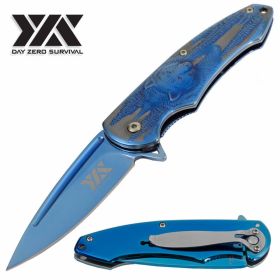 7 3/4" Blue Assisted Opening Pocket Knife with 3-D Bear Handle Design