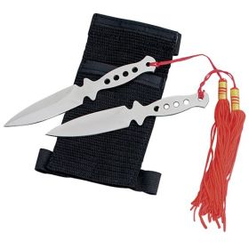 2pc Silver Stainless Steel Throwing Knife Set with Tassles - 5.5" Overall
