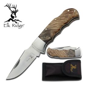 Elk Ridge Burl Wood Handle Lockback Pocket Knife With Sheath