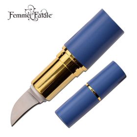 Lipstick Hidden Knife Blue 2.75" Concealed 1" Blade Self Defense