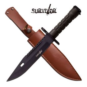 Survivor 12.8 Inch Fixed Blade Survival Knife Black Blade