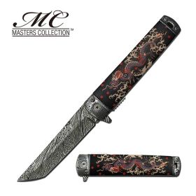 Black Asian Chinese Dragon 3.6" Tanto Blade EDC Spring Assist Knife