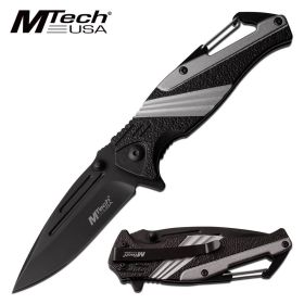 Mtech 3" Black Blade Gray Carabiner Tactical EDC Spring-Assist Folding Knife