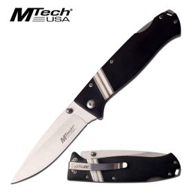 Mtech 3.5" Silver Blade Black Wood White Bone Lockback Pocket Knife
