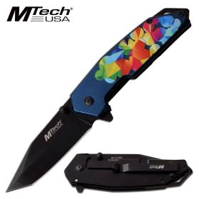 Colorful Embossed Handle Rescue Assisted Opening Folding Pocket Knife Blue