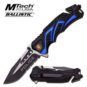 Tactical Police Spring Assisted Folding Pocket Knife With Partially Serrated Blade