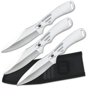 3 Piece 8" Silver Stainless Steel Throwing Knives with Spider Graphic