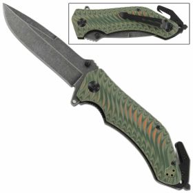 3.75" Blade Green Tactical EDC Spring-Assist Folding Knife G10 Handle