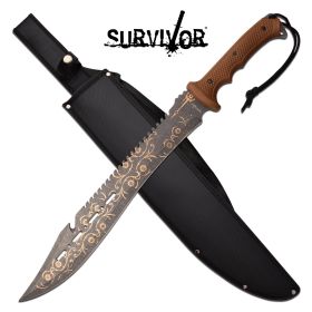 Survivor Machete 25 inch Fixed Blade Knife Brown Handle