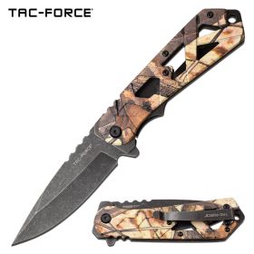 Spring Assist Folding Knife 3.75" Stone Gray Blade Hunter Fall Camo