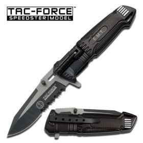 Tac-Force Black Assisted Open EMT LED Light Liner Folding Pocket Knife