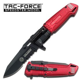 Aluminum Handle Spring Assist Knife with LED Light Red Fire Fighter
