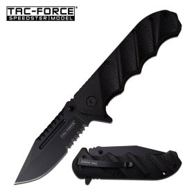 Spring Assist Folding Knife Tactical Black Serrated Blade EDC