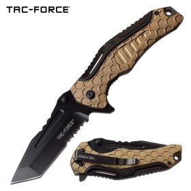 3.75" Black Tanto Serrated Blade Tan Spring-Assist Folding Knife