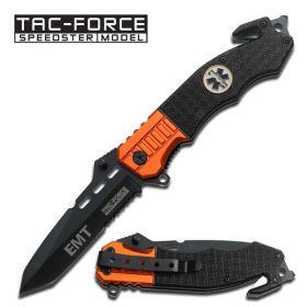 EMT Paramedic Orange Black Tanto Spring Assisted Pocket Knife