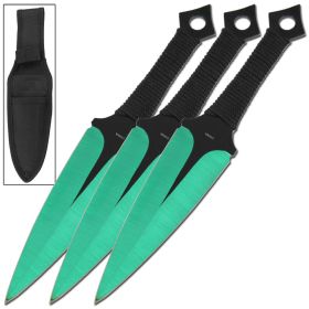 3 Piece 9" Double Edged Green Throwing Knife Set