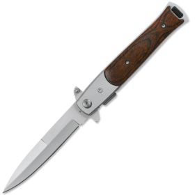 5" Stiletto Brown Wood Handle Spring-Assisted Folding Knife