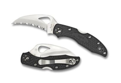 Byrd Hawkbill Folder 2.8 in Serrated Blade Black FRN Handle